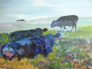 New Painting on the way  Cows lying down on Dartmoor